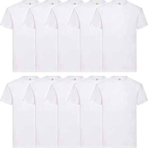 10 db-os csomagban FRUIT OF THE LOOM F03 SUPER PREMIUM RÖVID UJJÚ KÖRNYAKAS PÓLÓ, WHITE - S