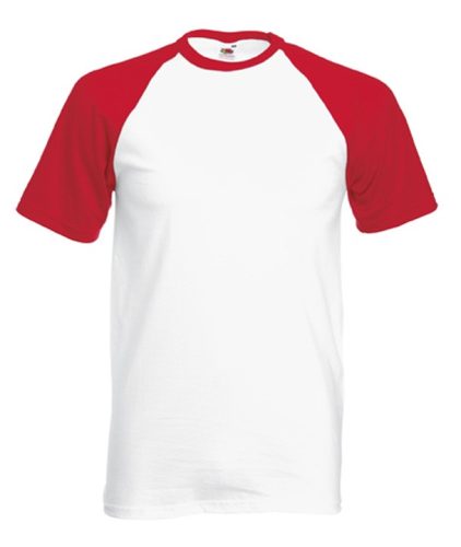 Fruit of the Loom F76 környakas baseball póló, VALUEWEIGHT SHORT SLEEVE BASEBALL T, White/Red - L