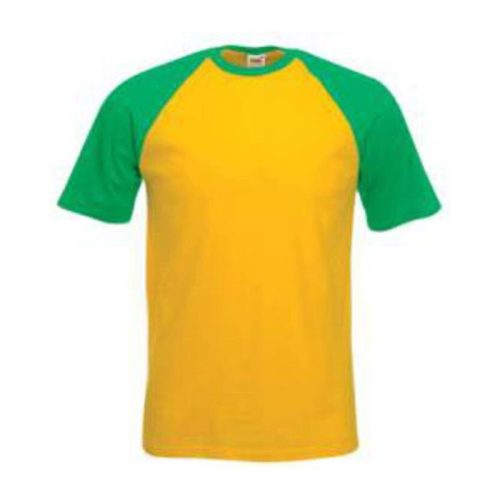 Fruit of the Loom F76 környakas baseball póló, VALUEWEIGHT SHORT SLEEVE BASEBALL T, Sunflower/Kelly Green - M