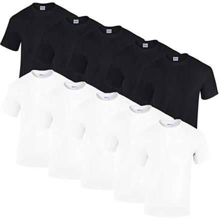 10 db-os csomagban Gildan kereknyakú pamut póló, fehér-fekete-XL
