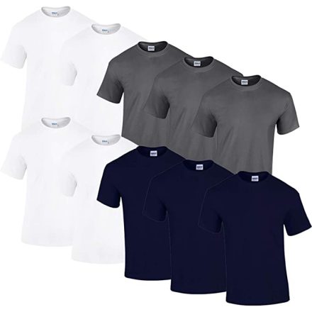 10 db-os csomagban Gildan kereknyakú pamut póló, fehér-antracit- sötétkék-XL