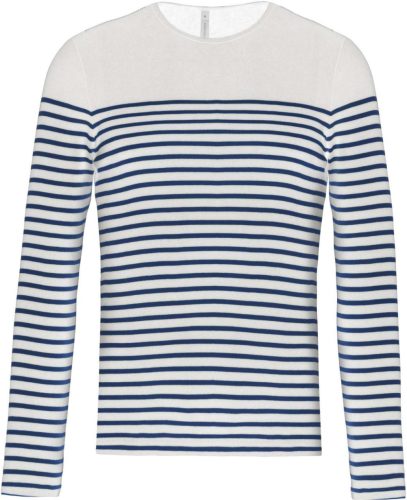 Férfi kereknyakú csíkos hosszú ujjú póló, Kariban KA366, Striped White/Navy-2XL