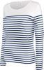 Női hosszú ujjú, csíkos pamut póló, Kariban KA386, Striped White/Navy-L