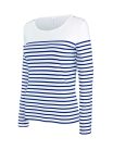 Női hosszú ujjú, csíkos pamut póló, Kariban KA386, Striped White/Navy-M