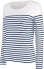 Női hosszú ujjú, csíkos pamut póló, Kariban KA386, Striped White/Navy-M