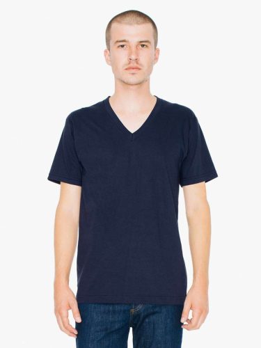 AA2456 unisex V-nyakú pamut póló American Apparel, Navy-S