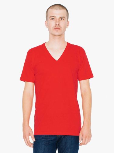 AA2456 unisex V-nyakú pamut póló American Apparel, Red-L