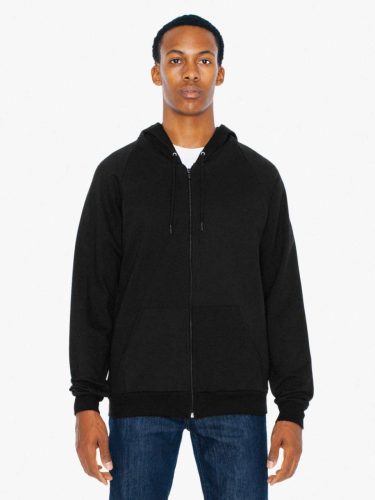 AA5497 vékony unisex cipzáras kapucnis pulóver American Apparel, Black-L