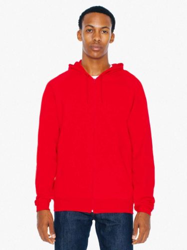 AA5497 vékony unisex cipzáras kapucnis pulóver American Apparel, Red-S