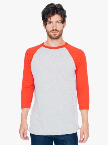 AABB453 3/4 ujjú kétszínű unisex póló American Apparel, Heather Grey/Red-2XL