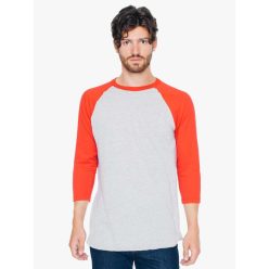   AABB453 3/4 ujjú kétszínű unisex póló American Apparel, Heather Grey/Red-S