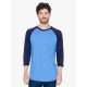 AABB453 3/4 ujjú kétszínű unisex póló American Apparel, Heather Lake Blue/Navy-2XL