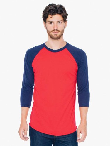 AABB453 3/4 ujjú kétszínű unisex póló American Apparel, Red/Navy-2XL