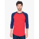 AABB453 3/4 ujjú kétszínű unisex póló American Apparel, Red/Navy-2XL