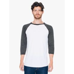   AABB453 3/4 ujjú kétszínű unisex póló American Apparel, White/Heather Black-2XL