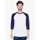 AABB453 3/4 ujjú kétszínű unisex póló American Apparel, White/Navy-L