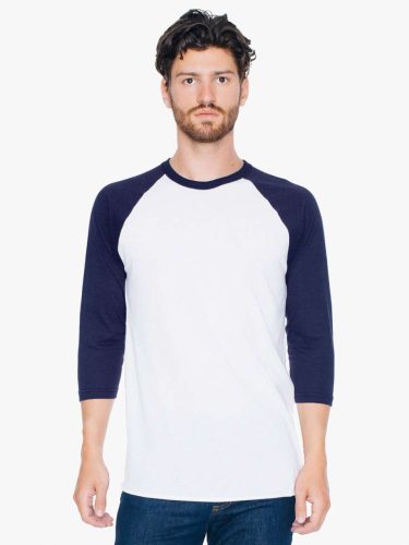 AABB453 3/4 ujjú kétszínű unisex póló American Apparel, White/Navy-S