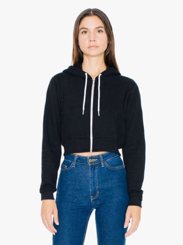 AAF397 Női rövid derekú kapucnis cipzáras pulóver American Apparel, Black-L