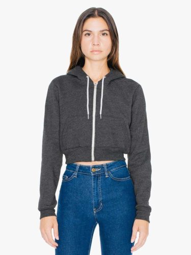 AAF397 Női rövid derekú kapucnis cipzáras pulóver American Apparel, Dark Heather Grey-L