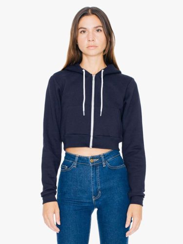 AAF397 Női rövid derekú kapucnis cipzáras pulóver American Apparel, Navy-L