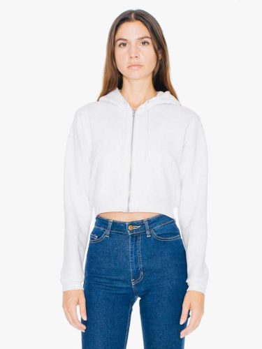 AAF397 Női rövid derekú kapucnis cipzáras pulóver American Apparel, White-L