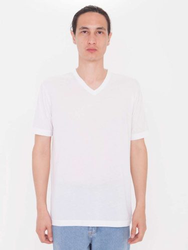 AAPL4321 V-nyakú szublimálható unisex rövid ujjú póló American Apparel, White-M