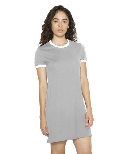 AARSABB3274 Női rövid ujjú pólóruha American Apparel, Heather Grey/White-M