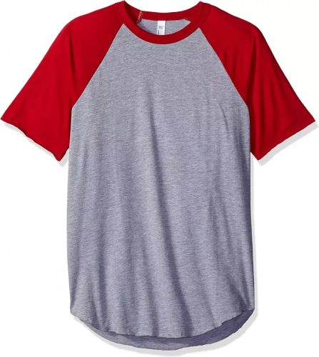 AARSABB4237 kétszínű raglános rövid ujjú póló American Apparel, Heather Grey/Red-S