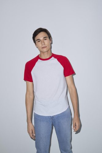 AARSABB4237 kétszínű raglános rövid ujjú póló American Apparel, White/Red-M