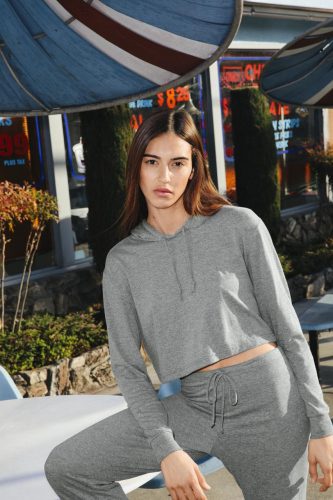 AARSATR3353 Női kapucnis hosszú ujjú rövid derekú póló American Apparel, Athletic Grey-L