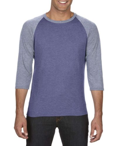 AN6755 3/4 ujjú tri-blend férfi póló Anvil, Heather Blue/Heather Grey-L