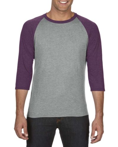 AN6755 3/4 ujjú tri-blend férfi póló Anvil, Heather Grey/Heather Aubergine-S