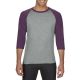 AN6755 3/4 ujjú tri-blend férfi póló Anvil, Heather Grey/Heather Aubergine-S