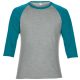 AN6755 3/4 ujjú tri-blend férfi póló Anvil, Heather Grey/Heather Galapagos Blue-2XL