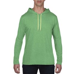   AN987 hosszú ujjú férfi kapucnis póló Anvil, Heather Green/Neon Yellow-S