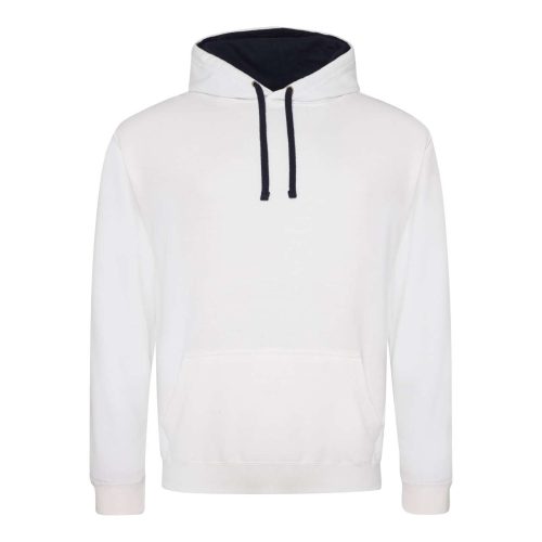 Just Hoods Uniszex kapucnis pulóver  kontrasztos színű kapucni béléssel AWJH003, Arctic White/French Navy-M