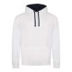 Just Hoods Uniszex kapucnis pulóver  kontrasztos színű kapucni béléssel AWJH003, Arctic White/French Navy-S