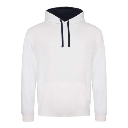 Just Hoods Uniszex kapucnis pulóver  kontrasztos színű kapucni béléssel AWJH003, Arctic White/French Navy-XL