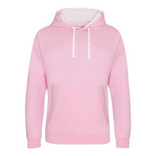 Just Hoods Uniszex kapucnis pulóver  kontrasztos színű kapucni béléssel AWJH003, Baby Pink/Arctic White-2XL