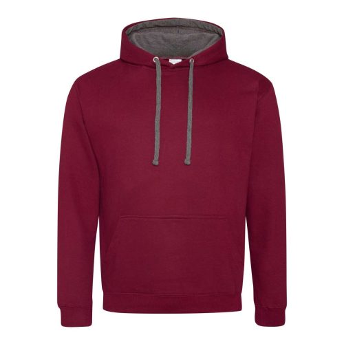 Just Hoods Uniszex kapucnis pulóver  kontrasztos színű kapucni béléssel AWJH003, Burgundy/Charcoal-3XL