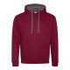 Just Hoods Uniszex kapucnis pulóver  kontrasztos színű kapucni béléssel AWJH003, Burgundy/Charcoal-L