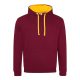 Just Hoods Uniszex kapucnis pulóver  kontrasztos színű kapucni béléssel AWJH003, Burgundy/Gold-2XL