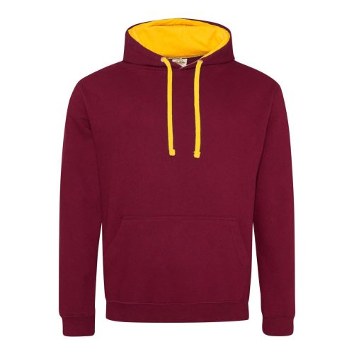 Just Hoods Uniszex kapucnis pulóver  kontrasztos színű kapucni béléssel AWJH003, Burgundy/Gold-S