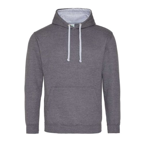 Just Hoods Uniszex kapucnis pulóver  kontrasztos színű kapucni béléssel AWJH003, Charcoal/Heather Grey-L