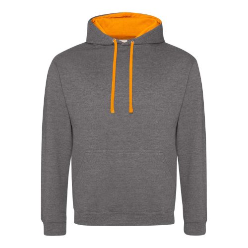 Just Hoods Uniszex kapucnis pulóver  kontrasztos színű kapucni béléssel AWJH003, Charcoal/Orange Crush-2XL