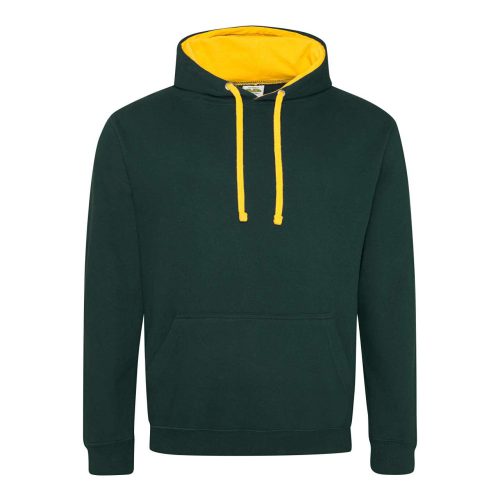 Just Hoods Uniszex kapucnis pulóver  kontrasztos színű kapucni béléssel AWJH003, Forest Green/Gold-2XL