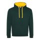 Just Hoods Uniszex kapucnis pulóver  kontrasztos színű kapucni béléssel AWJH003, Forest Green/Gold-XL