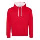 Just Hoods Uniszex kapucnis pulóver  kontrasztos színű kapucni béléssel AWJH003, Fire Red/Arctic White-L