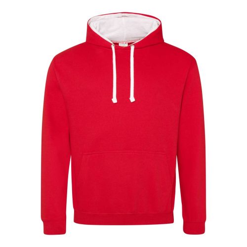 Just Hoods Uniszex kapucnis pulóver  kontrasztos színű kapucni béléssel AWJH003, Fire Red/Arctic White-M