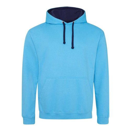 Just Hoods Uniszex kapucnis pulóver  kontrasztos színű kapucni béléssel AWJH003, Hawaiian Blue/Oxford Navy-L